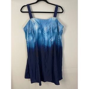 Swimsuits for All Blue Tie Dye Print Tummy Control Swim Dress Size‎ 22